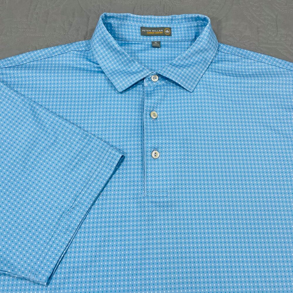 Peter Millar Shirt Mens X Large Blue X Geometric AOP Summer Comfort Performance